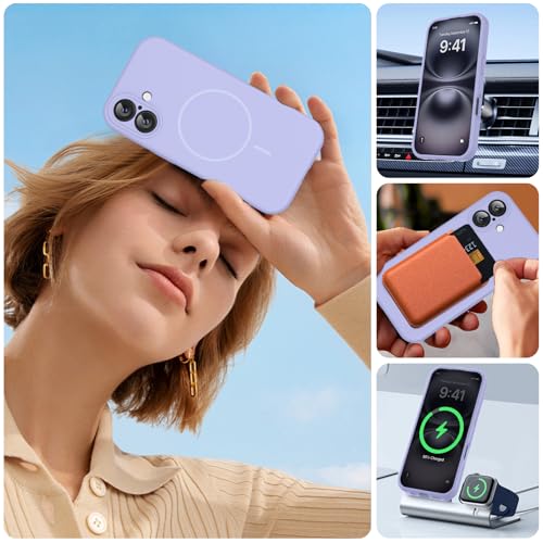 Image of Miracase Magnetic for iPhone 16 Plus Case, [Soft Anti-Scratch Microfiber Lining], Compatible with MagSafe, Liquid Silicone Shockproof Drop Protection Phone Case for 16 Plus,Light Purple