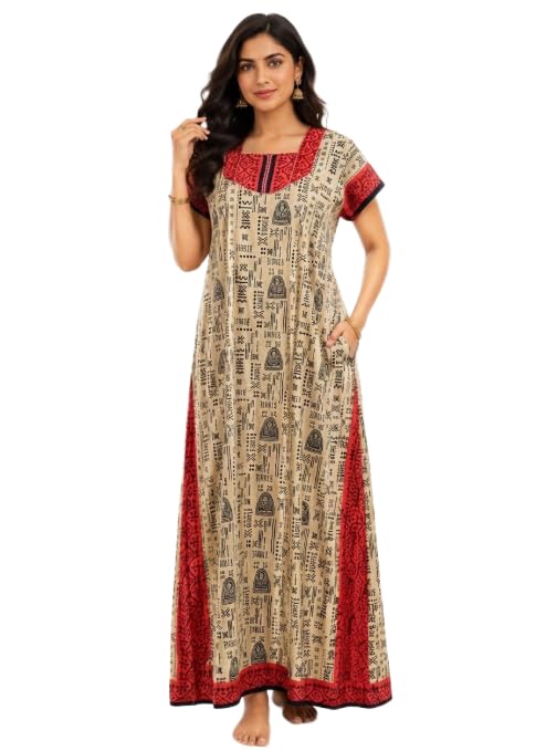 Shree Karikar Women's Pure Cotton Nighty Full Length | Floral Printed Maxi Night Gown with Pocket | Soft Breathable Loose Fit Sleepwear | Jaipuri Print | Sizes M–3XL-picture-32