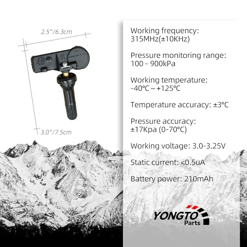 Yongtoparts TPMS Sensor Compatible with Ford E150 E250 E350 F150, Lincoln MKS, 315 Mhz Tire Pressure Sensors 4PCS Replaces OE 9L3Z1A189A DE8T1A180AA