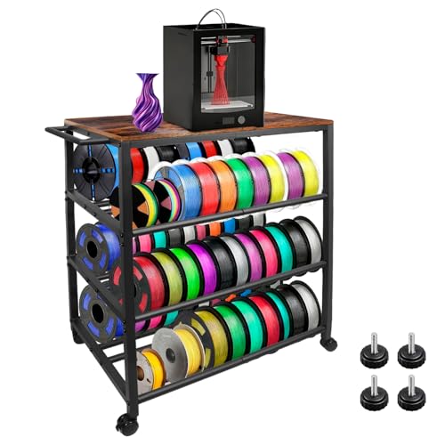 LLDDHHWW 3D Printer Stand Filament Storage Rack 4-Tier 3D Printer Table with Wheels, Heavy Duty 3D Filaments Storage Shelf Printers Cart for Workshop, Studio, Garage