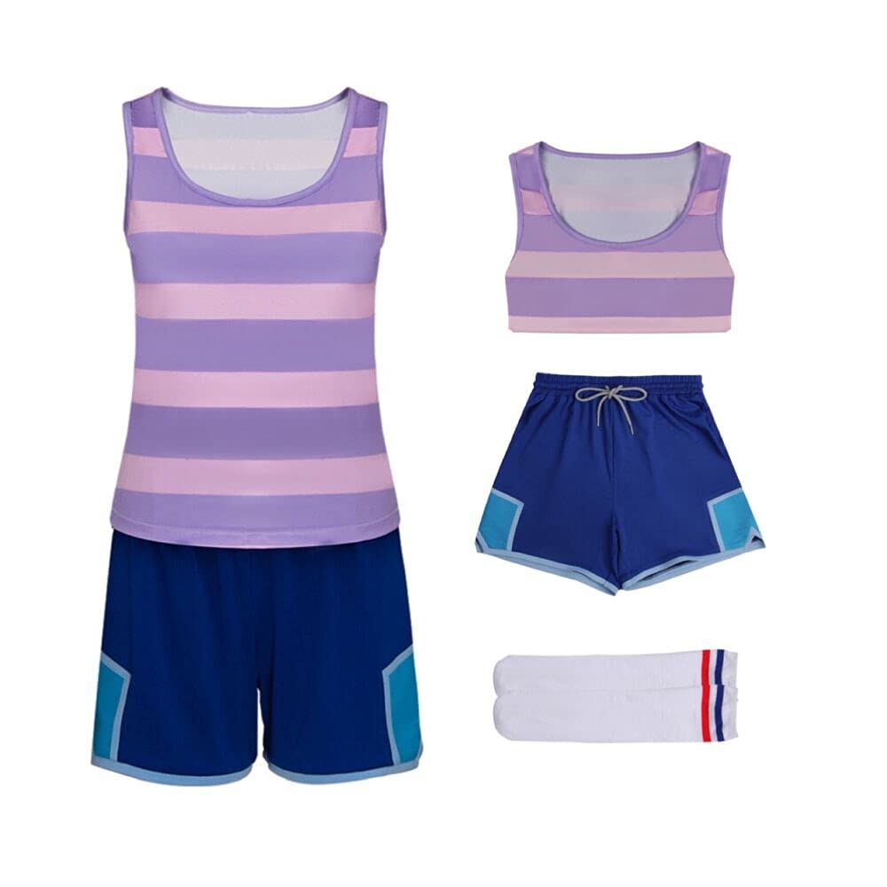 LOADREAM Wonder Egg Priority Cosplay Ohto Ai Costume Women's Striped Tank Tops Short Socks Set XS-3XL for Girls Gifts (2XL)