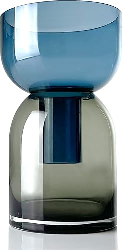 Cloudnola Jarrón reversible de cristal grande y florero de brotes gris humo y azul 95 pulgadas de alto x 56 pulgadas de diámetro decoración para el