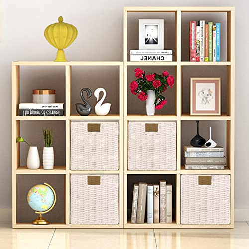 Vagusicc Wicker Storage Basket, Set of 2 Hand-Woven Storage Baskets for Organizing, Foldable Cube Storage Bins, 11 Inch Wicker Storage Baskets for Shelves and Decor, Square Closet Organizer, White