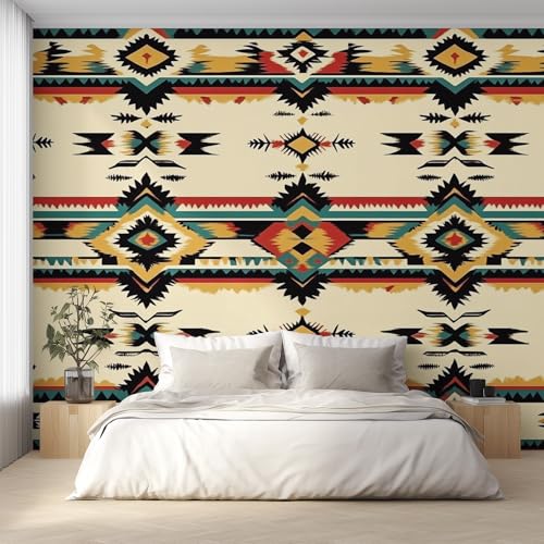 Papier peint géométrique aztèque avec fresque murale en intissé résistant
