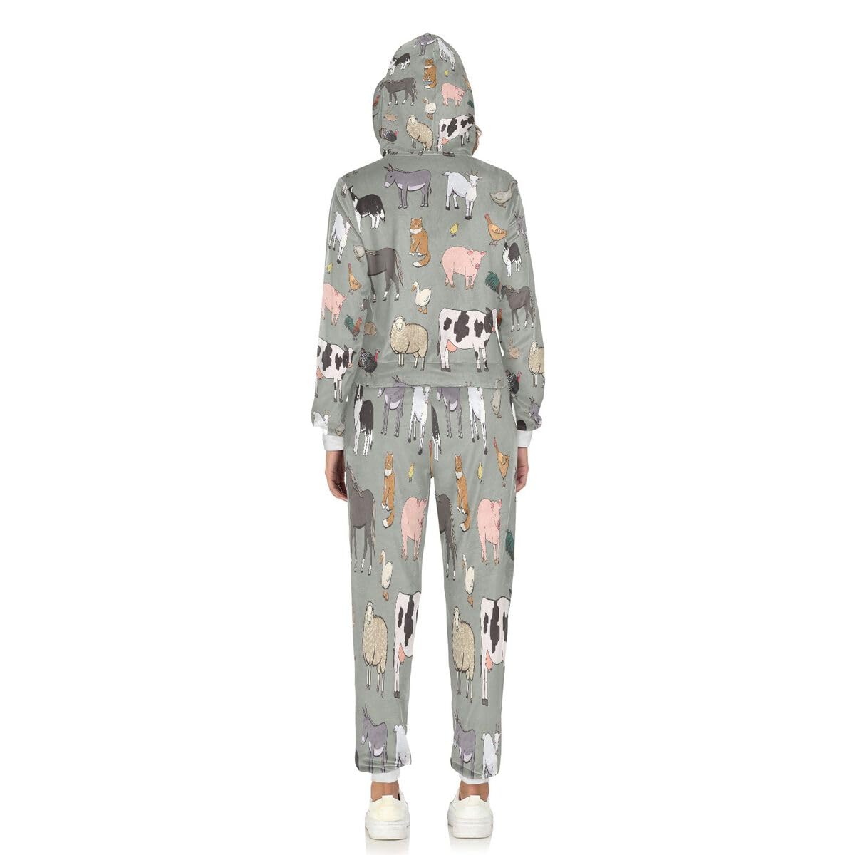 Conjunto deportivo de 2 piezas para mujer, diseño de caballo, vaca, oveja, cabra, manga larga, color gris