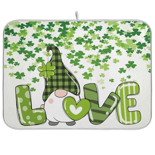 St-Patricks-Day-Gnomes-Dish-Drying-Mat-for-Kitchen-Counter-Shamrock-Clovers-Microfiber-Drying-Mats-Absorbent-Reversible-Dish-Pad-Draining-Mats-for-Countertop-Coffee-Mats-Medium-16x18-inch-Gift St Patricks Day Gnomes Dish Drying Mat for Kitchen Counter Shamrock Clovers Microfiber Drying Mats Absorbent Reversible Dish Pad Draining Mats for Countertop Coffee Mats Medium 16×18 inch Gift
