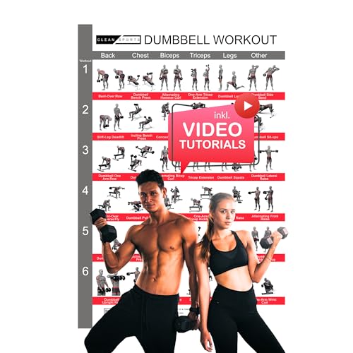 CLEAN SPORTS® Kurzhanteltraining Poster DIN A1 – 36 effektive Übungen & 12 Trainingspläne für Muskelaufbau, Kraft & Definition – Inklusive Videos – Dumbbell Workout Poster für Zuhause & Fitnessstudio CLEAN SPORTS® Kurzhanteltraining Poster DIN A1 – 36 effektive Übungen & 12 Trainingspläne für Muskelaufbau, Kraft & Definition – Inklusive Videos – Dumbbell Workout Poster für Zuhause & Fitnessstudio