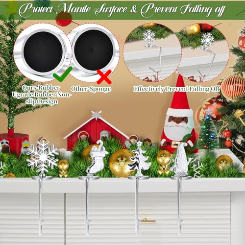 Christmas Stocking Holders for Mantel Set of 8, Non-Slip Adjustable Mantle Stocking Holders, Snowflake Snowman Reindeer Angel Bell Fireplace Stocking Hangers Set for Party Christmas Decorations by Minetom - Used condition - Image 5