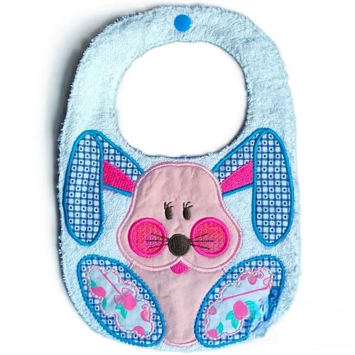 Bavaglino Bambina Bambino con Coniglietto Appliquè Doppia Consistenza Spugna Cotone Misura 18x26 cm Circonferenza Collo 30 cm