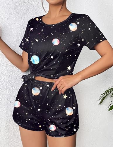 Image of Ekouaer Women's Pajama Sets Short Sleeve Pjs 2 Piece Top and Shorts Sleepwear Comfy Soft Lounge Sets with Pockets