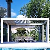 Pavillon Pergola Überdachung für Garten&Terrasse mit Lamellen Dach verstellbar stabil&wetterfest Voll-Aluminium Grillpavillon-Pergola Lamellen-Pavillon wasserdicht (Weiß, 3X3M)