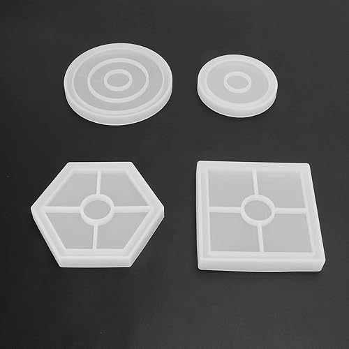 Miniatura 8 de Moldes de posavasos para fundición de resina, 4 moldes de silicona para posavasos de bricolaje, moldes de resina cuadrados, redondos, manualidades,