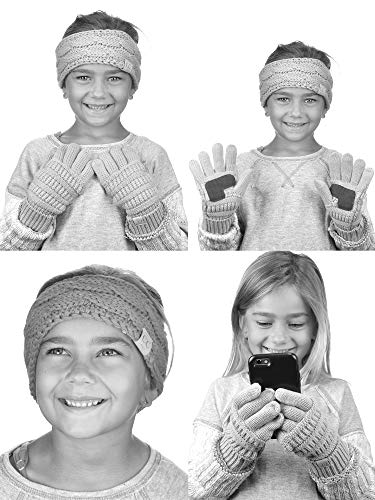 C.C Children's Kids' Cable Knit Ear Warmer Headband and Touchscreen Gloves Set2