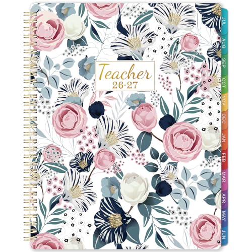 Teacher Planner 2026-2027 - 2026-2027 Weekly & Monthly Lesson Plan Book with Colorful Tabs, July 2026 - June 2027, 8.3' x 11', Academic Planner 2026-2027 with Twin-Wire Binding and Quotes for Teachers - Petunia
