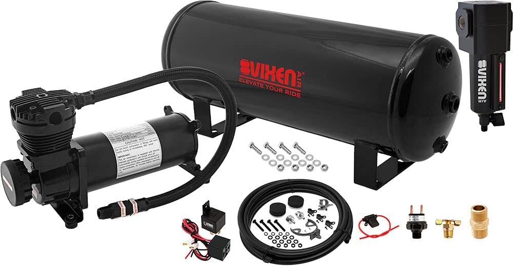 Vixen Air Suspension Kit for Truck/Car Bag/Air Ride/Spring. On Board System- 200psi Compressor, 3 Gallon Tank. For Boat Lift,Towing,Lowering,Leveling Bags,Onboard Train Horn,Semi/SUV VXO4831BF