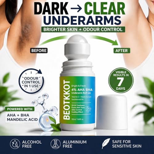 Image of Underarm Roll On for Dark Underarms & Odour Control | AHA BHA Deodorant for Women & Men | Brightening + Sweat Control | Alcohol & Aluminium Free | 50ml