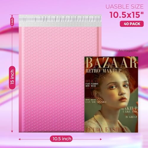 Image of Fuxury Gradient Pink Bubble Mailers 10.5x16 inchUsable 10.5x15 inchPadded Envelopes