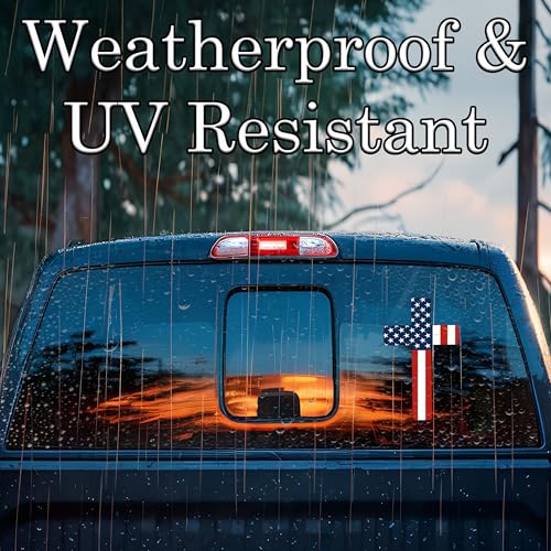 Image of Large Flag Cross US United States of America USA Car Truck Window Decal Sticker Patriotic Auto Bumper Vinyl for Car Truck Patriotic Religious (8 Inch)