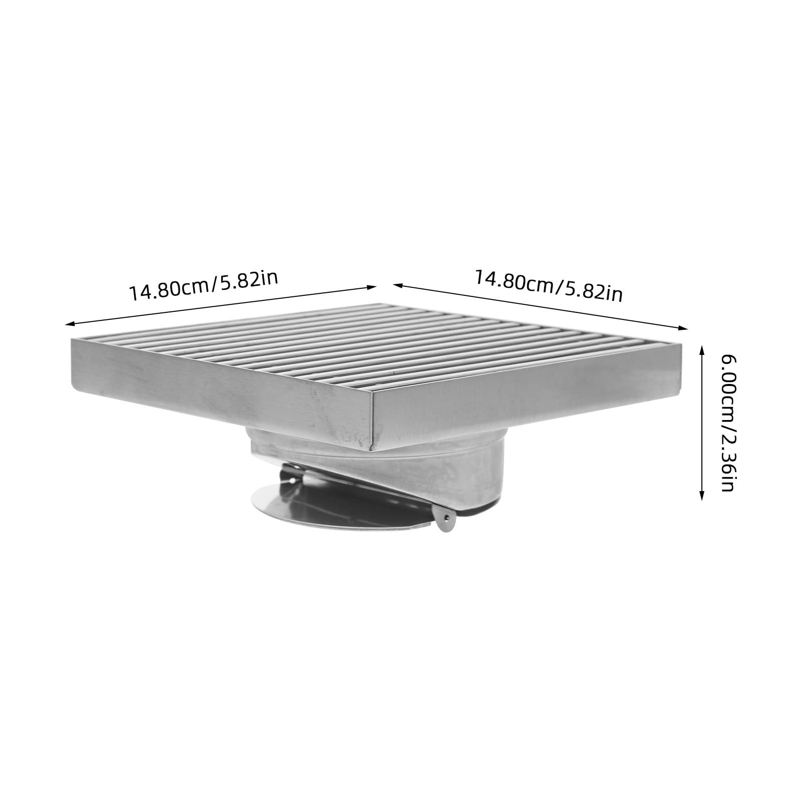Rejilla Cuadrada de Drenaje en Acero Inoxidable 304 para Patio | Gran Diámetro, Acabado Plata, Diseño Antiobstrucción, Uso Exterior en Jardines y Patios