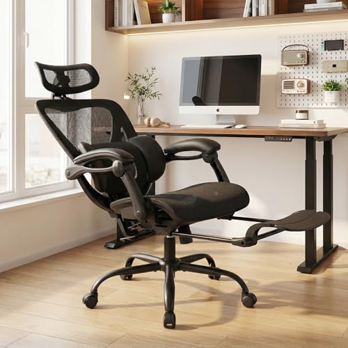 Image of MALOL Ergonomic Mesh Office Chair with Footrest, Executive High Back Computer Desk Chair with 3D Adjustable Headrest & 5-Level Lumbar Support, Tilt Lock, 3D Arms, 300LBS, Z-Black