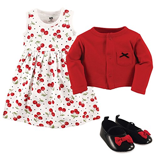 Image of Hudson Baby baby-girls Cotton Dress, Cardigan and Shoe Set