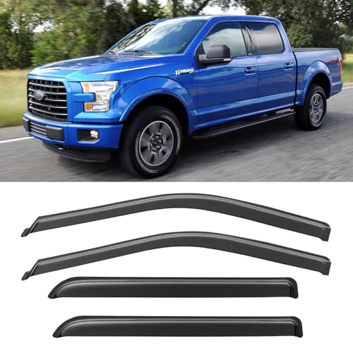 Window Rain Guards Visors for 2015-2025 Ford F150 SuperCrew Cab, Window Vent Wind Shades Deflectors for 17-25 F-150 Raptor F250 F350 F450 F550 Super Duty