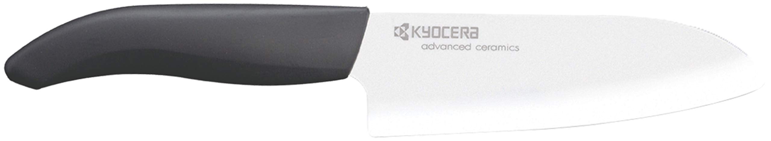 KYOCERA Keramikmesser, Santokumesser, Griff aus Biokunststoff aus Zuckerrohr, Klinge 14 cm, Klinge aus Zirkoniakeramik, extrem scharf, spülmaschinengeeignet, FK-140 WH-BK BIO, Schwarz | Keramikmesser, extrem scharf, spülmaschinengeeignet, plastikfreie Ver