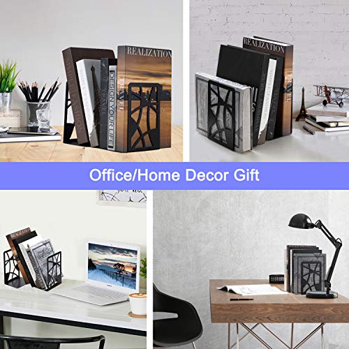 Bookends, Book Ends, Veecom Black Bookends for Heavy Books, Metal Book Ends for Office Decorative, Non Skid Book Holders for Shelves, 3 Pair Bookend Heavy Duty Book Stoppers - Thumbnail 5