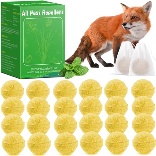 24 Pack Fox Repellent for Indoor Outdoor Peppermint Oil Foxs Deterrent wiht Long Lasting Protection Natural Fox Deterrent Balls Protect Your Entire Garden and Outdoor Areas
