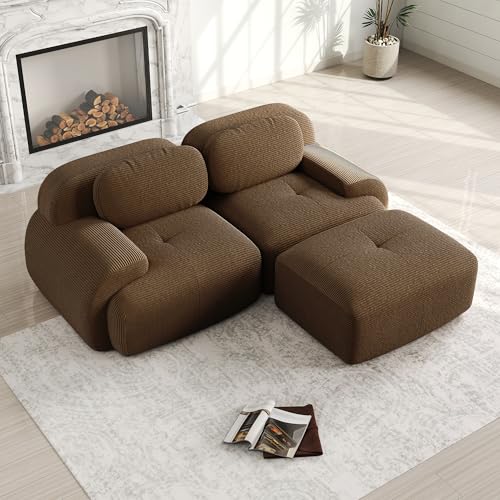 Sapgaks Canapé d'angle convertible, canapé 2 à 4 places, canapé modulaire compressible, combinable librement avec accoudoirs et repose-pieds, en velours côtelé...