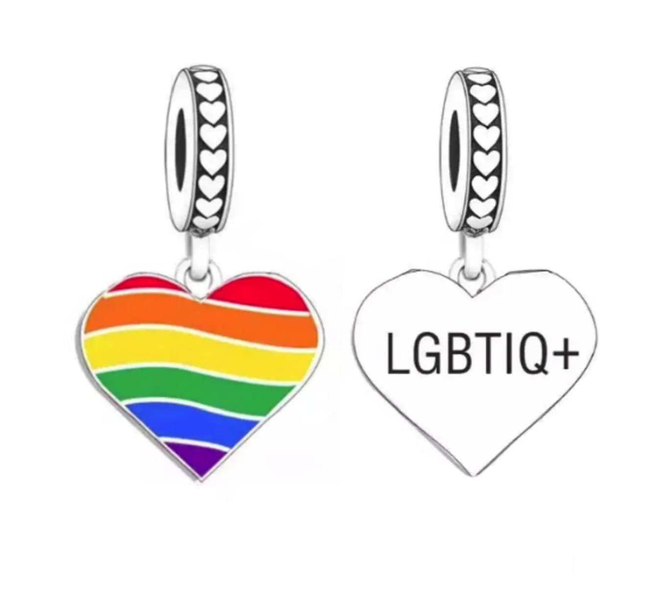 BolenviPride Rainbow Heart LGBTIQ+ 925 Sterling Silver Charms Beads Pendants for Pandora Bracelets & Necklaces Etc
