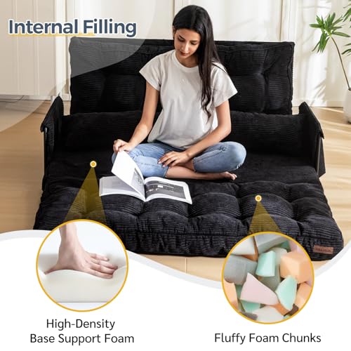 MAXYOYO Adjustable Floor Sofa Couch with 2 Pillows, Multi-Functional Bean Bag Bed, 5-Position Foldable Lazy Sofa Sleeper Bed with Armrest, Versatile Floor Seating for Reading, Black, Double - Image 6