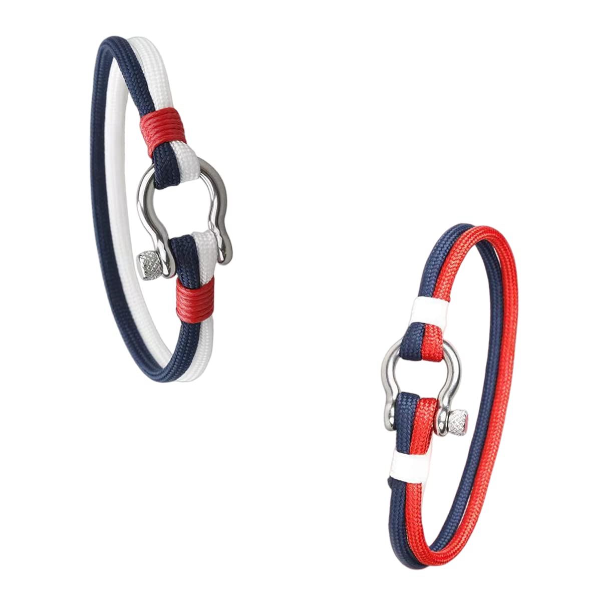 BIYONGDE Mens Womens Nautical String Sailor Rope Wrap Bracelet Wristband Bangle Steel Screw Marine Anchor Shackles, Two-row