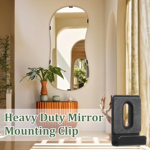 Image of TIESOME 8 PCS Metal Mirror Holder Kit, Black Silver Stainless Steel Mirror Brackets for Hanging on Wall Duty Mirror Hanger Bracket Retainer Clips with Screws for Frameless Mirror Billboard Displays