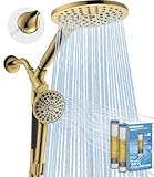 MakeFit Dual Filtered Rain Shower Head Combo, High Pressure Handheld Shower Head with Adjustable Bar - Rainfall Shower Head And Showerhead with Filter for Hard Water - Removes Chlorine(Gold)