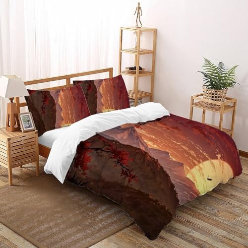 Coucher de soleil housse de couette double 3D avec taies d'oreiller
