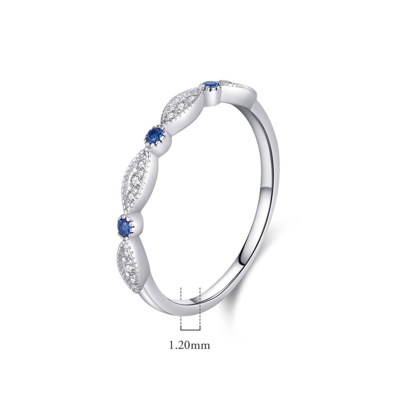Anello da donna in oro bianco 9 K/14 carati, con zaffiro, delicato, impilabile, in moissanite