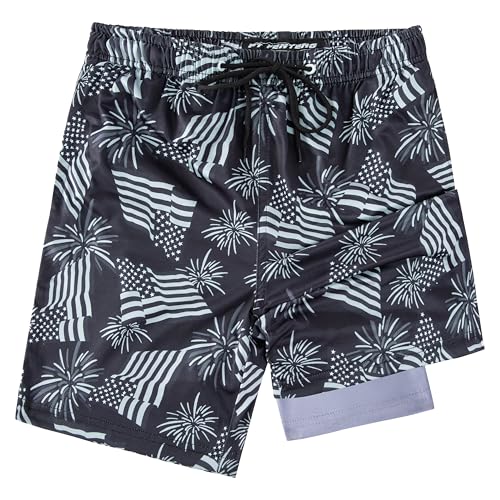 FT FENTENG Boys Swim Trunks with Compression Liner Boys Stretch Swim Shorts Quick Dry 2 in 1 Beach Shorts 4-17 Y - Main Image