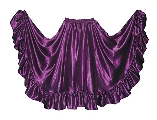 Indian Trendy Women's Satin Flamenco Full Circle Swing Halloween Belly Dance Tribal Gypsy Tiered Skirt