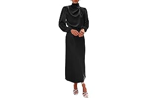 Women's Elegant Satin Long Sleeve Black Dress