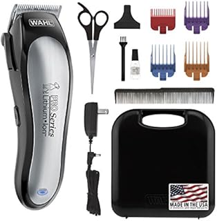 Wahl Lithium Ion Pro Series Cordless Animal Clippers – Rechargeable, Quiet, Low Noise, Heavy-Duty, Electric Dog & Cat Grooming Kit for Small & Large Breeds with Thick to Heavy Coats – Model 9766,Black and Silver