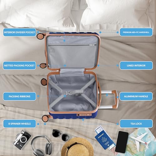 Image of Flight Knight Carry On Suitcase 18x14x8 inch Hardside Built In TSA Lock & USB Port Lightweight Luggage Silent Double Spinner Wheels Maximum Underseat Carry-On Bag For American & United Approved Airlines