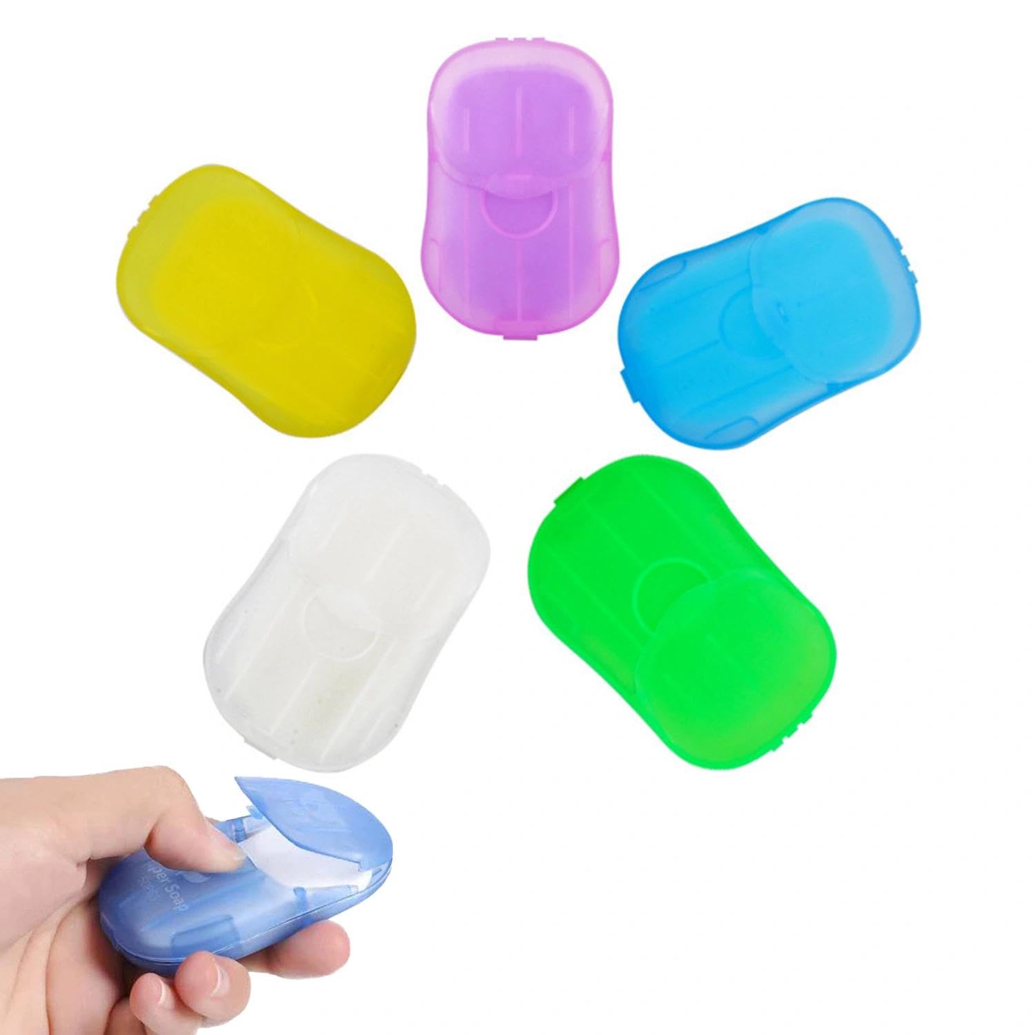 5 Confezioni Compatte di Fiocchi di Sapone per Mani Monouso e Fogli di Sapone di Carta Profumato con Scatola di Protezione, Perfetto per Schiuma Lavaggio Mani Durante Viaggi.