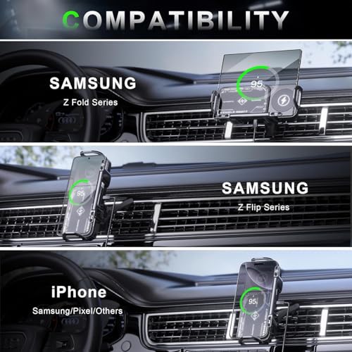 Image of SEVENAIRE Z1 Wireless Car Charger Mount, Auto-Clamping 15W Dual Coil One-Touch 90 Rotatable Car Phone Holder Wireless Charger for Galaxy Z Fold 7 /6 /5 /4, Z Flip, Galaxy S Series, iPhone, Pixel & More