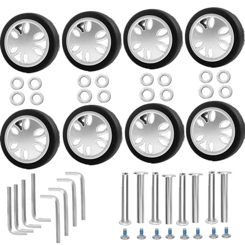 8pcs Luggage Wheels Replacement Kit,Dia 2in/50mm Thick 0.47in/12mm Resistant Rubber Mute Caster Replacement Suitcase Wheels with Repair Tool Suitcase Spinner Wheels for Most Luggage