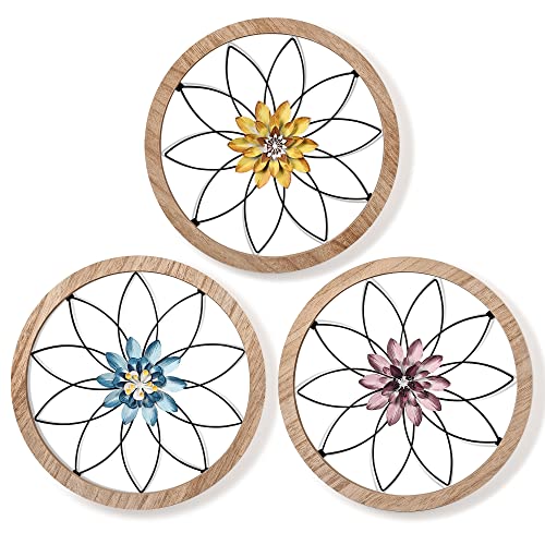 3 Pieces Thicken Wall Decor Farmhouse Rustic Wood Vintage Hanging Decoration Hollow Carved Design for Outdoor Living Room Bedroom Bathroom Kitchen