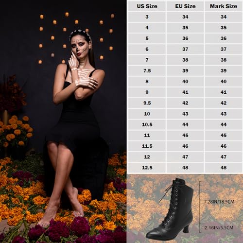 LanreyTaley Victorian Boots for Women Vintage Granny Boots Renaissance Ankle Boots Low Heel Lace Up Booties with Zipper2