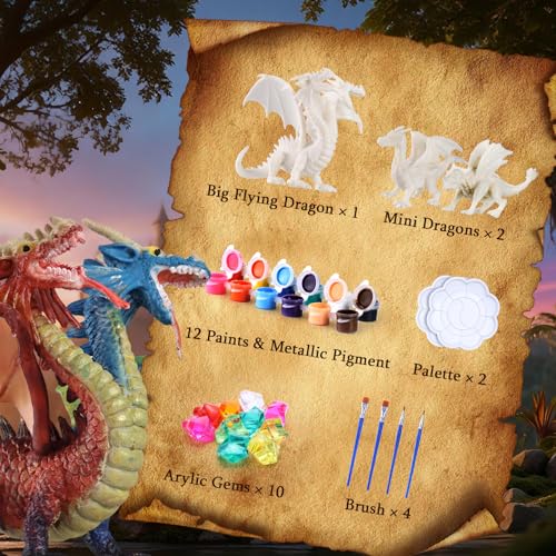 Image of SOLDAY Dragon Toys Painting Kits for Kids Arts and Crafts Ages 3 6 5 7 9 12 Boys Girls to Paint Your Own Paintable Figurines Birthday Party Supplies - Twin Head Dragon | Painting dragon figurines, Arts & Crafts set for ages 3-12, Paintable craft kits for Girls, Crafts activities, Party favor