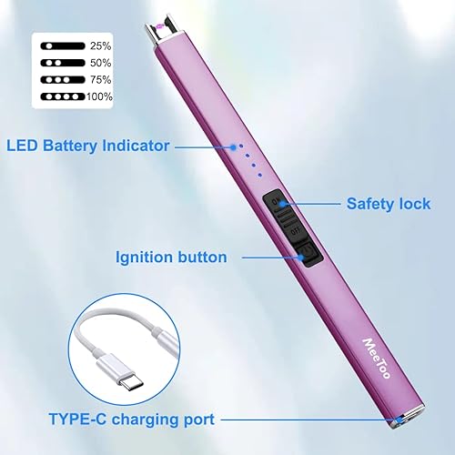 Miniatura 10 de MeeToo Encendedor eléctrico recargable tipo C  Regalos para esposa, hombres, mujeres, nana, arco de plasma USB, a prueba de viento, para velas,