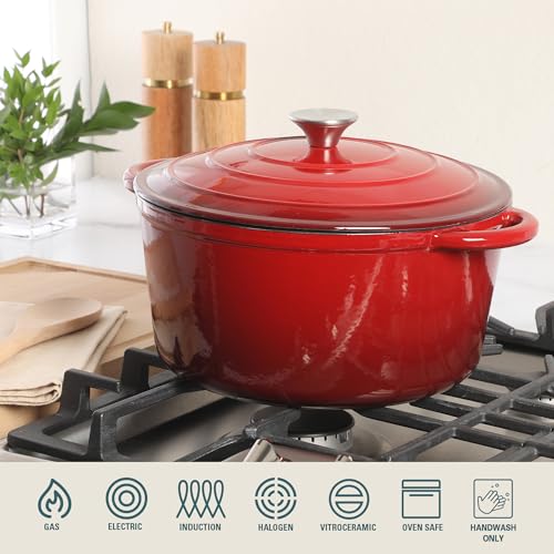 Image of Gibson Home Addlestone 7 Qt Enameled Cast Iron Dutch Oven Pot with Lid - Round, Oven Safe to 500F, Ideal for Bread Baking & Stews - Gradient Red